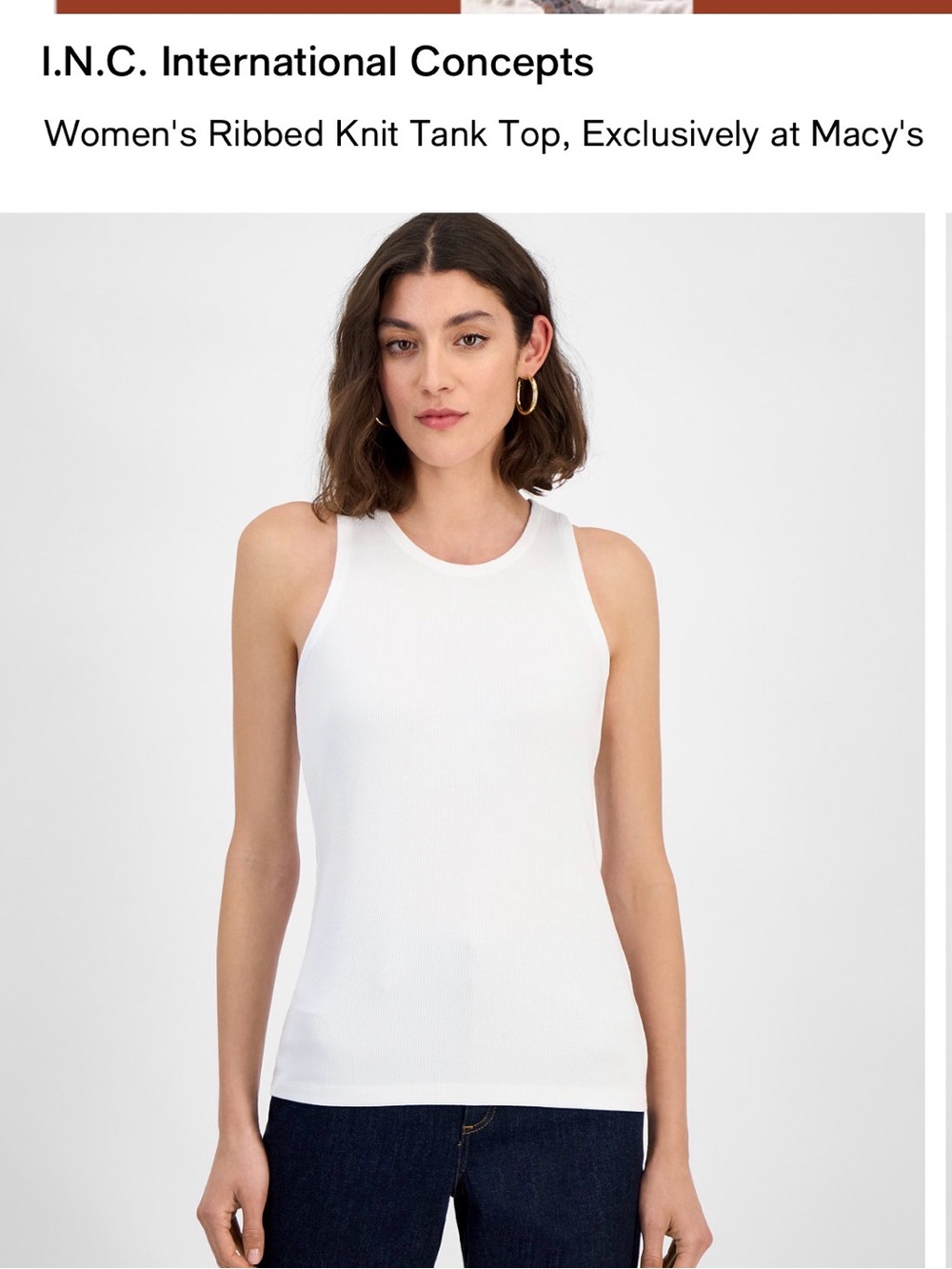 INC International Concepts White Ribbed Tank Top